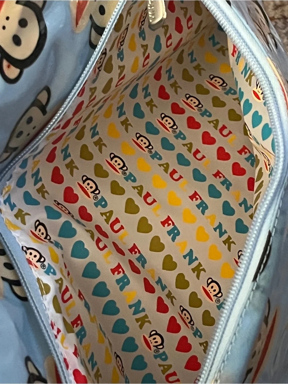 Hard to find Paul Frank Light Blue Monkey Print baby diaper Bag with changing pa